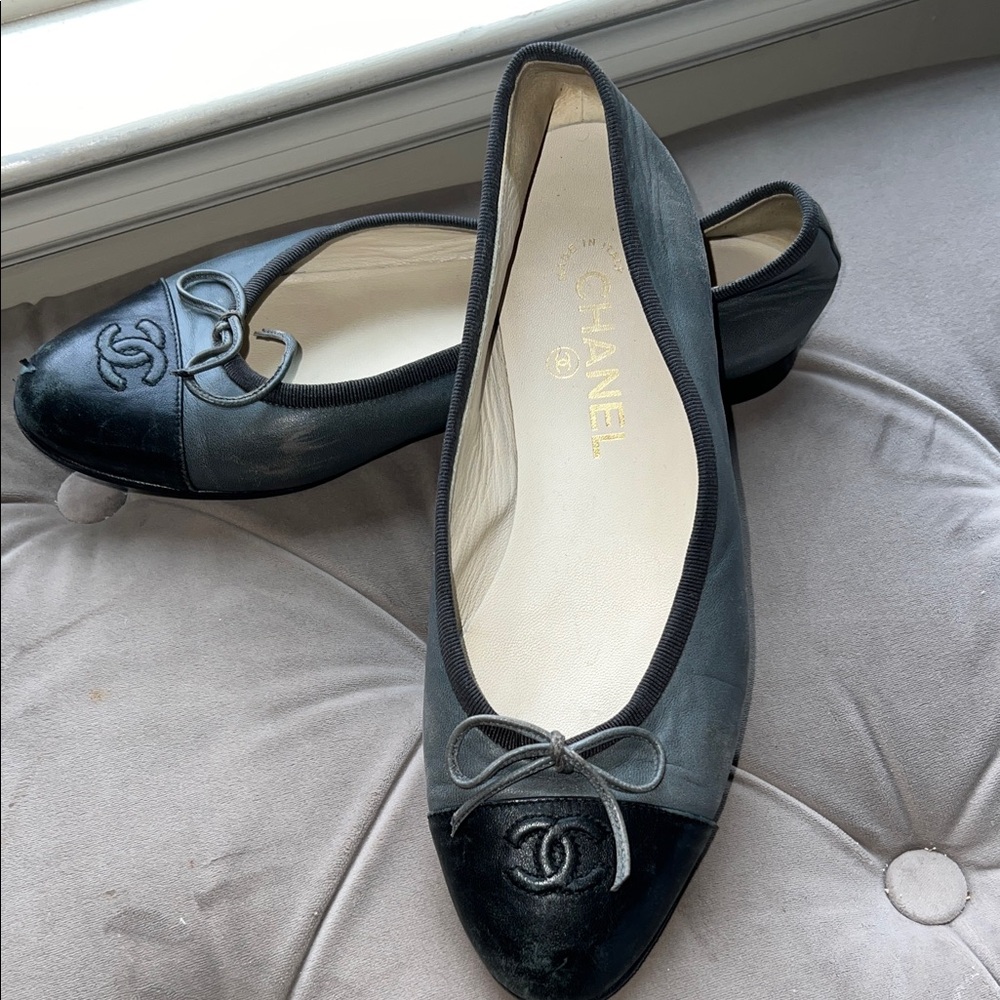 CHANEL Dark Gray Ballet Flats
